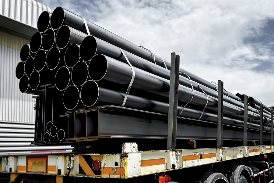 oil & gas truck transporting pipes